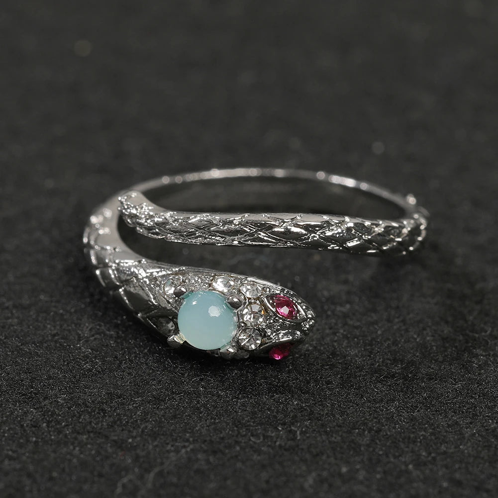 Serpent Elegance Snake Ring with Pearl & Chalcedony