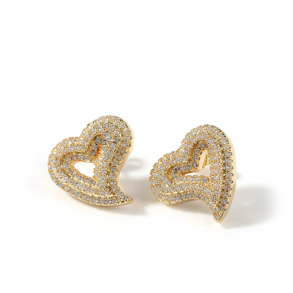 Iced Open Heart Stud Earrings