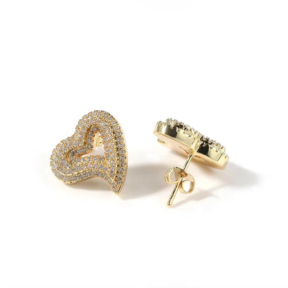 Iced Open Heart Stud Earrings