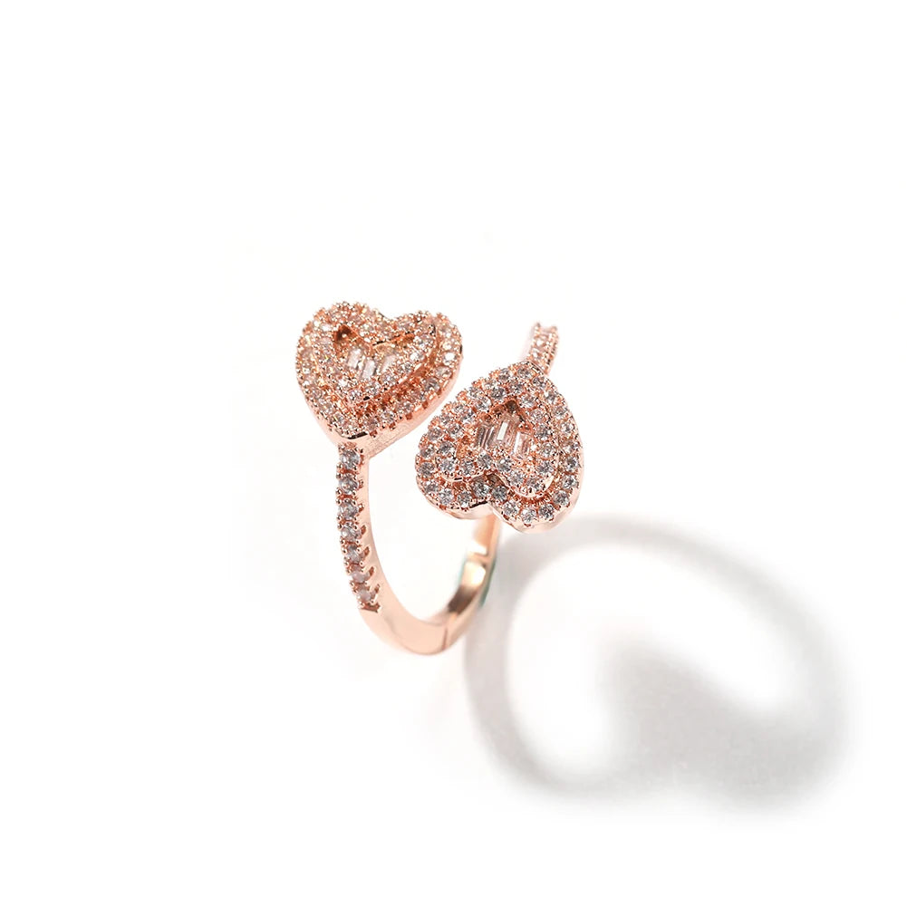 Adjustable Heart & Square CZ Ring