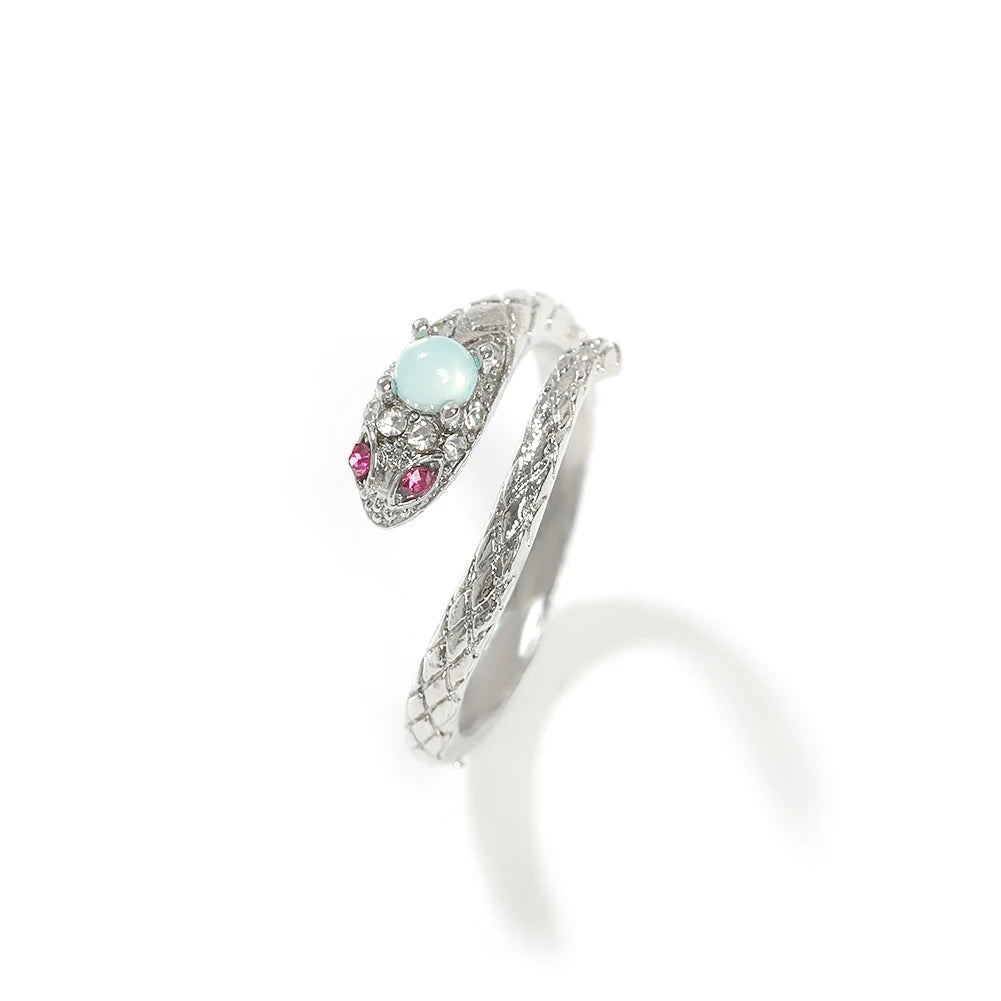 Serpent Elegance Snake Ring with Pearl & Chalcedony