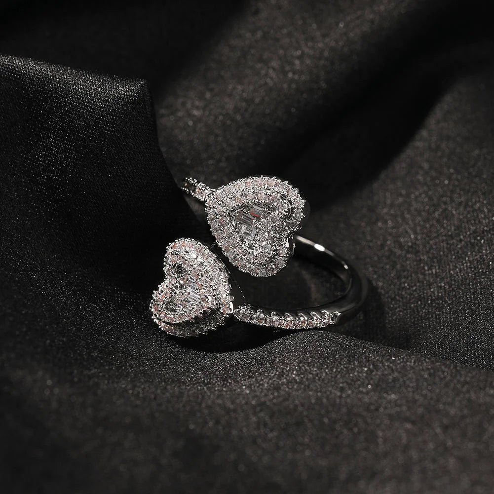 Adjustable Heart & Square CZ Ring