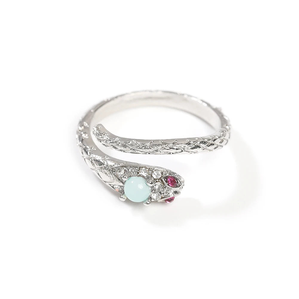 Serpent Elegance Snake Ring with Pearl & Chalcedony