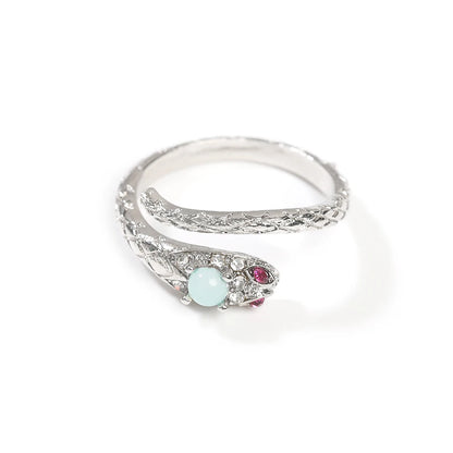 Serpent Elegance Snake Ring with Pearl & Chalcedony