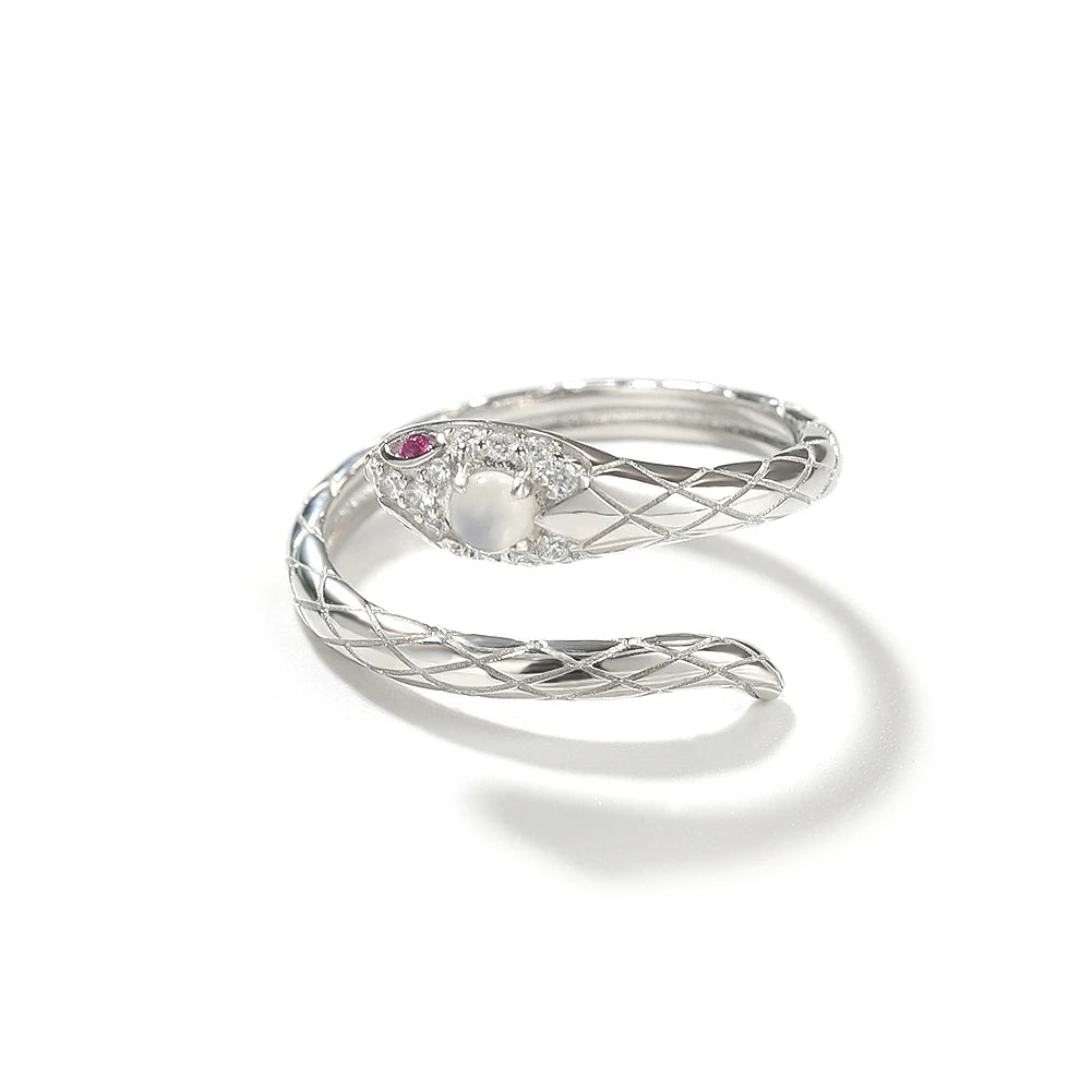 Serpent Elegance Snake Ring with Pearl & Chalcedony