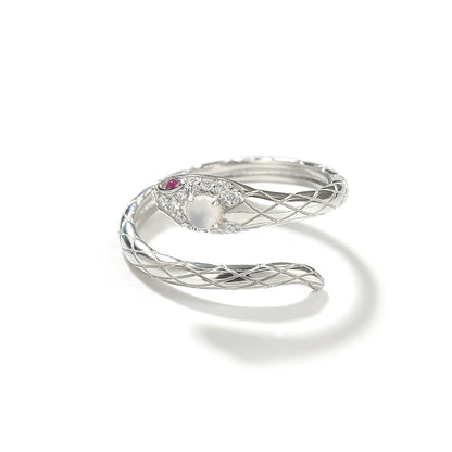 Serpent Elegance Snake Ring with Pearl & Chalcedony