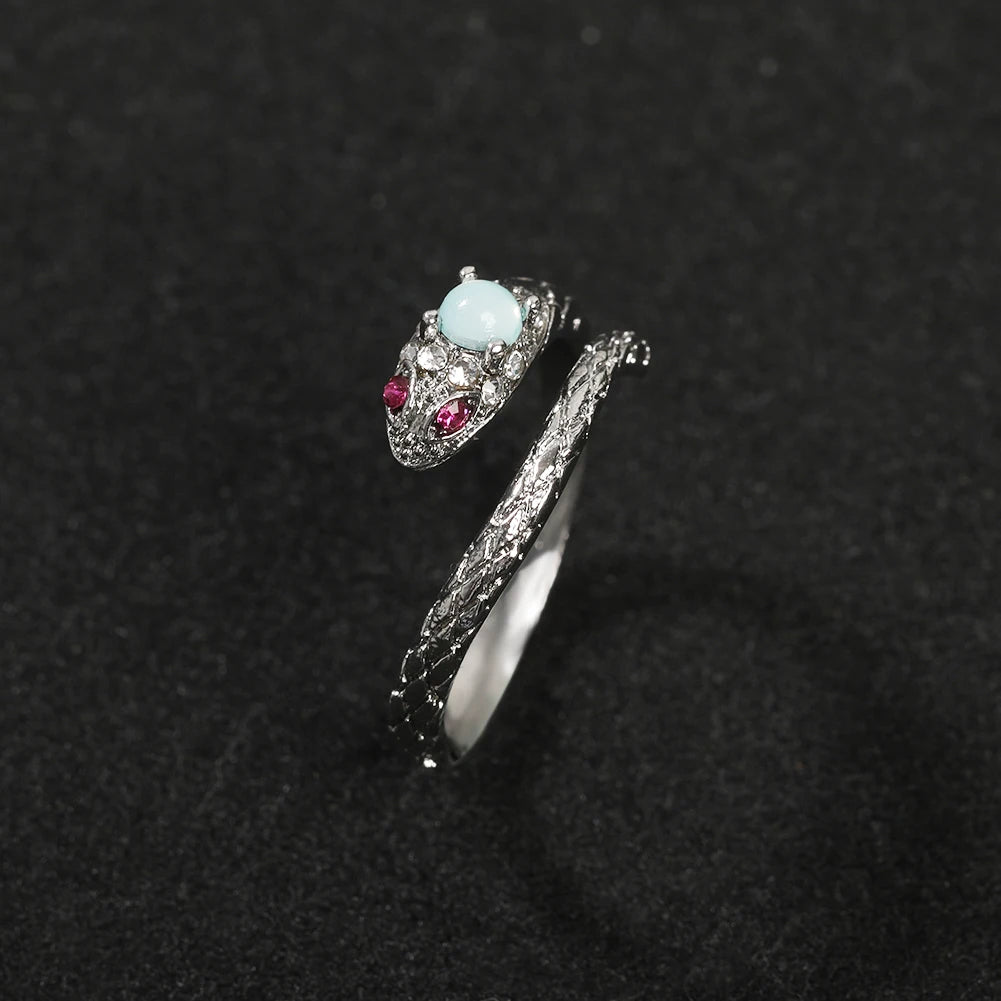 Serpent Elegance Snake Ring with Pearl & Chalcedony