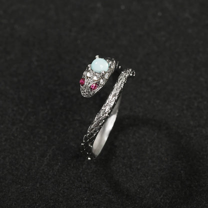 Serpent Elegance Snake Ring with Pearl & Chalcedony