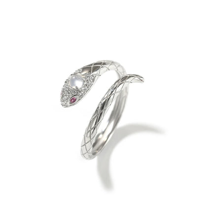 Serpent Elegance Snake Ring with Pearl & Chalcedony