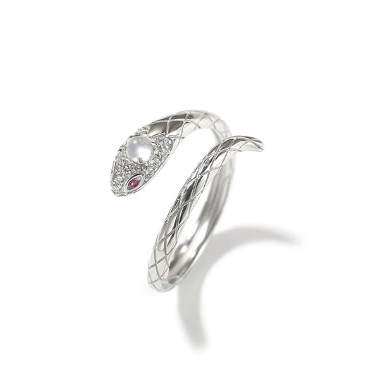 Serpent Elegance Snake Ring with Pearl & Chalcedony