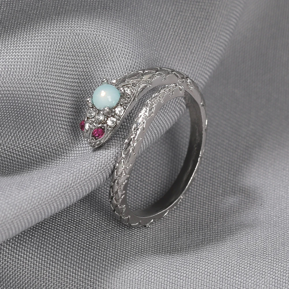 Serpent Elegance Snake Ring with Pearl & Chalcedony