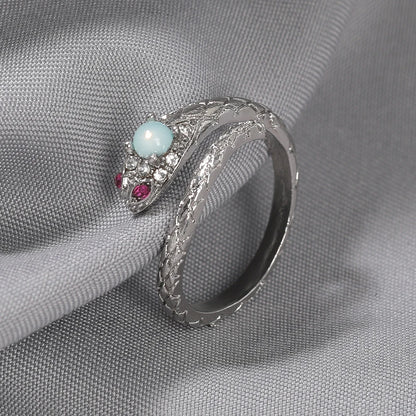 Serpent Elegance Snake Ring with Pearl & Chalcedony