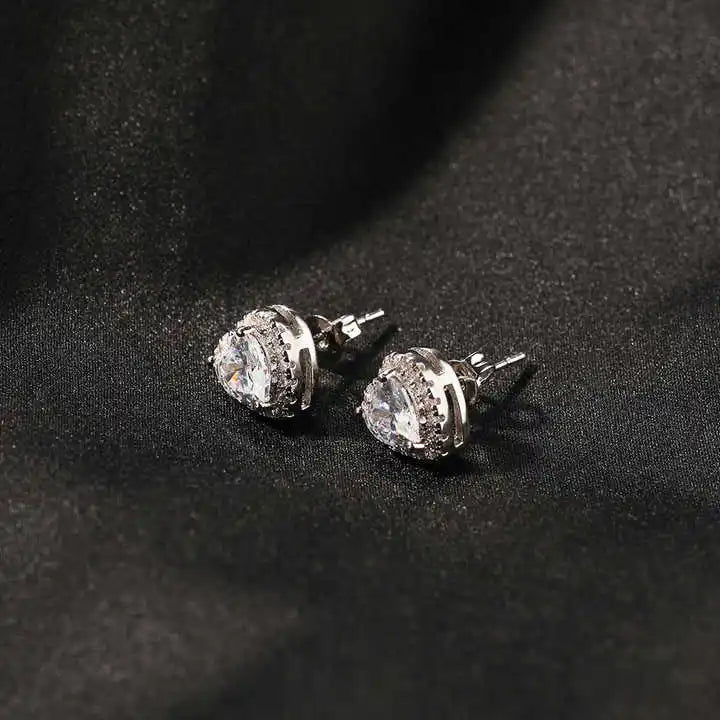 Sparkling Heart Halo Stud Earrings