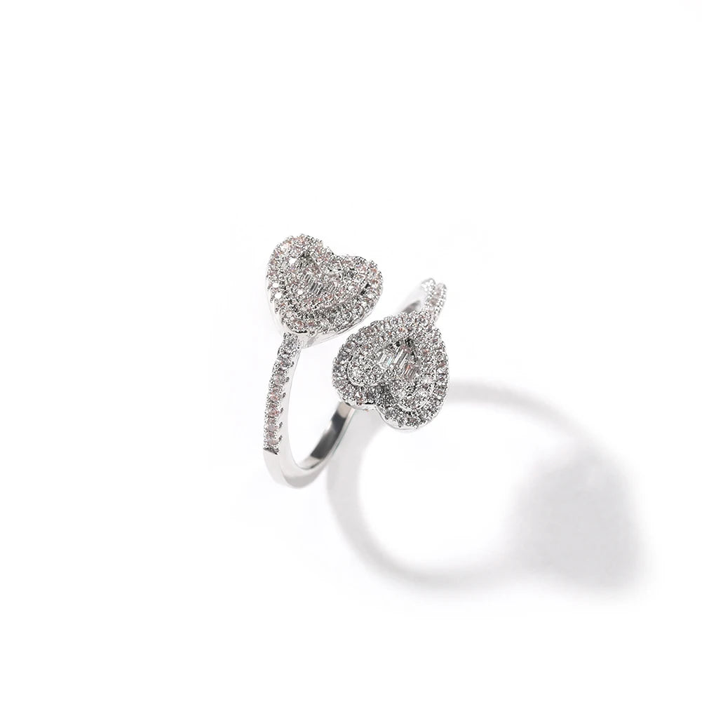 Adjustable Heart & Square CZ Ring