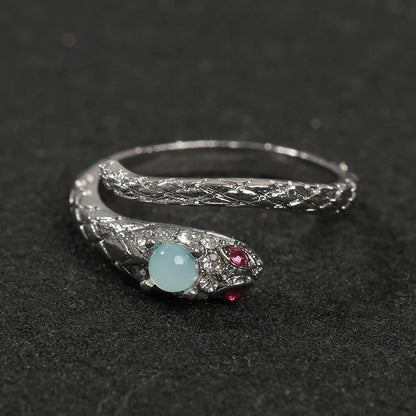 Serpent Elegance Snake Ring with Pearl & Chalcedony