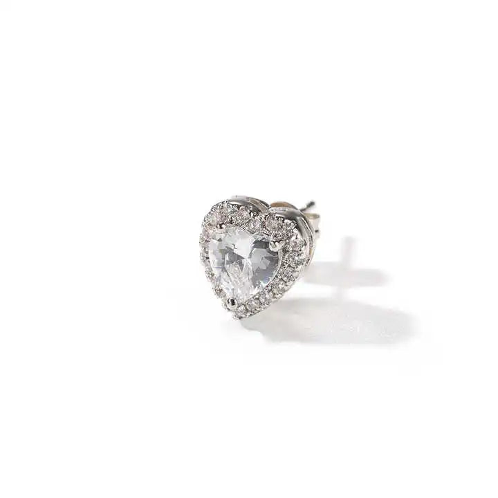 Sparkling Heart Halo Stud Earrings