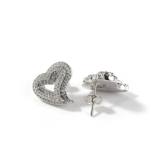 Iced Open Heart Stud Earrings