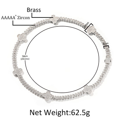 Brass and zircon necklace with measurements and weight details on a white background